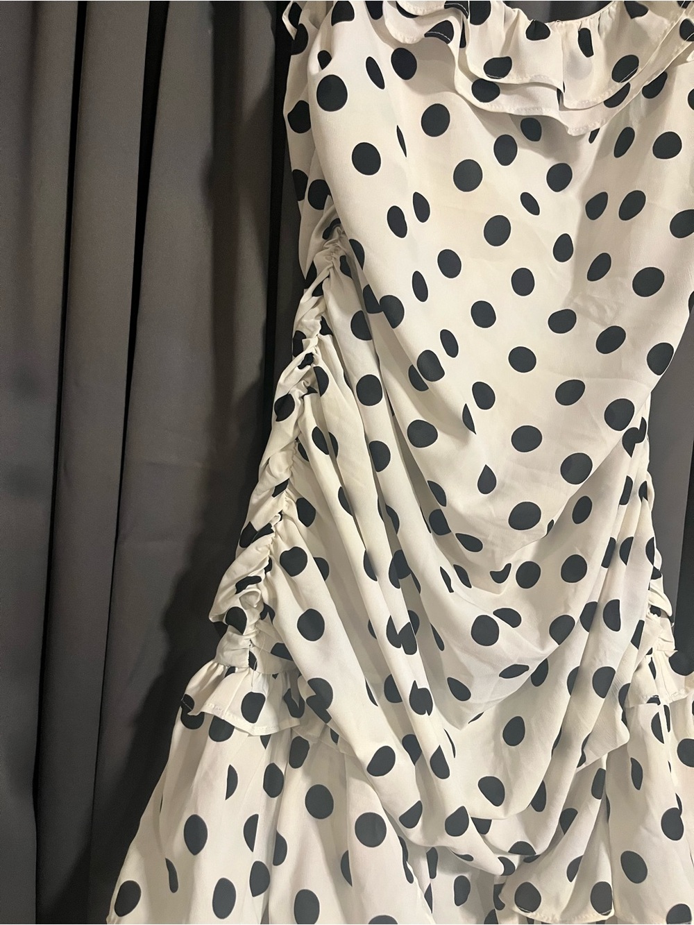 Fashion Nova White & Black Polka Dot One-Shoulder Ruffle Maxi Dress - Picture 11 of 11